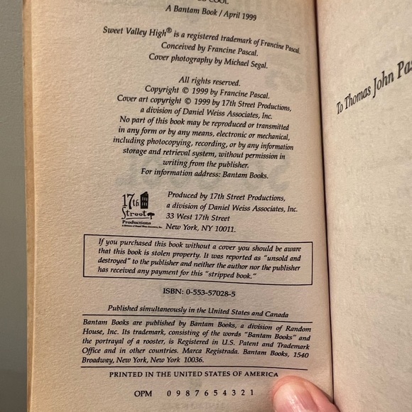 Sweet Valley High SVH Senior Year Vintage Teen Book Francine Pascal #3 So Cool - Picture 7 of 7